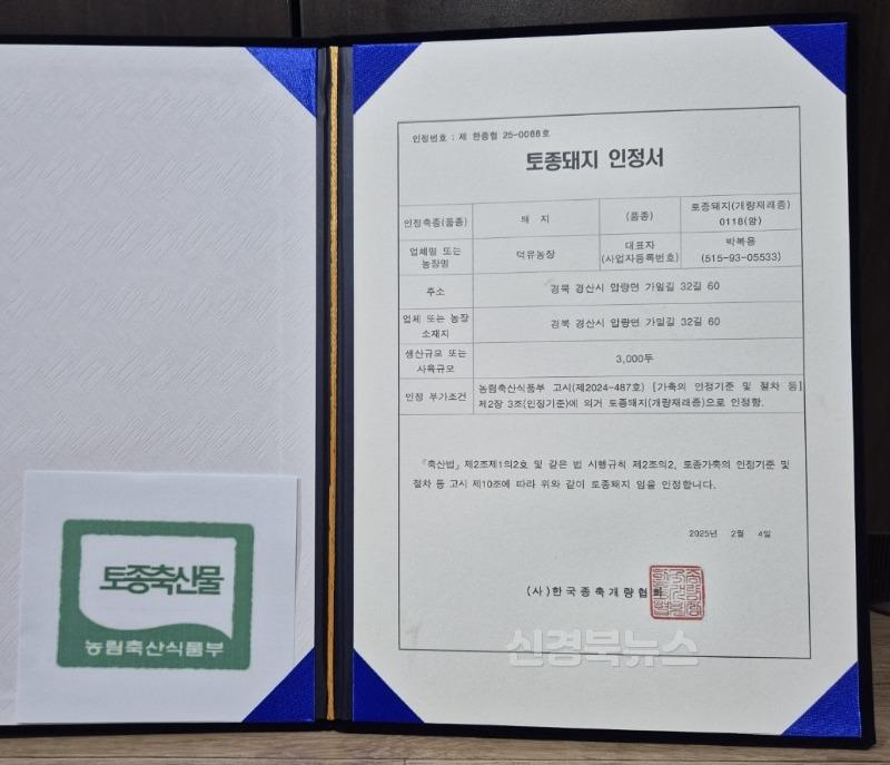[경산시보도자료]경산시 덕유농장, 토종돼지 인정서 획득(1).jpg