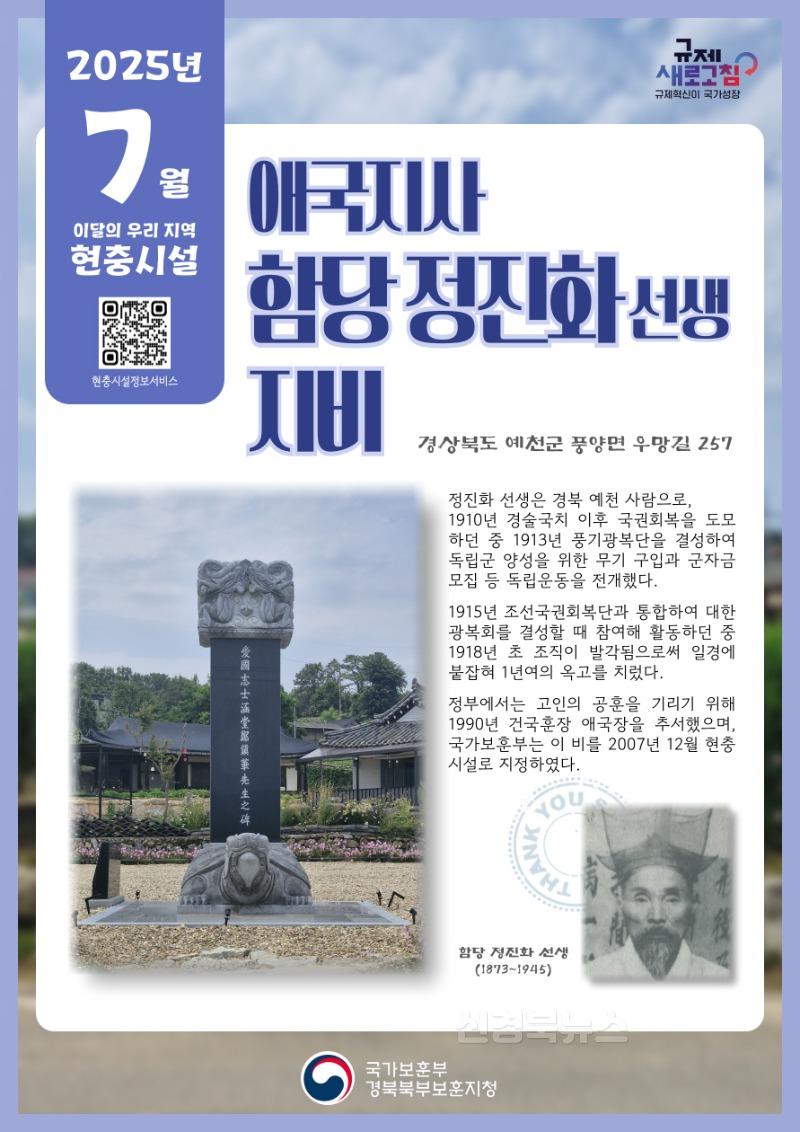 경북북부보훈지청, 이달의 우리 지역 현충시설 ‘애국지사 함당 정진화선생 지비’ 선정.jpg