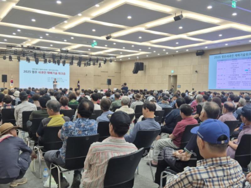 영주-4-2 영주사과 농업인들이 기후변화 대응 기술과 방제전략 전문 강연을 듣고 있다.jpg
