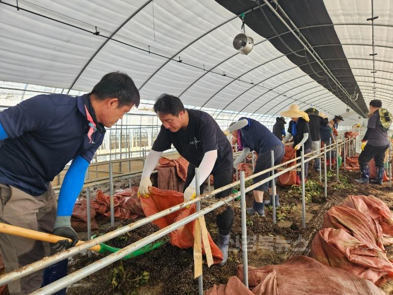 울진군 공무원노동조합 위원장을 비롯한 군청 직원 30여 명이 지난 7월 29일부터 30일까지 집중호우로 큰 피해를 입은 충청남도 예산군 삽교읍 농가를 찾아 비닐하우스 등 침수 피해 복구에 힘을 보탰다.3.jpg