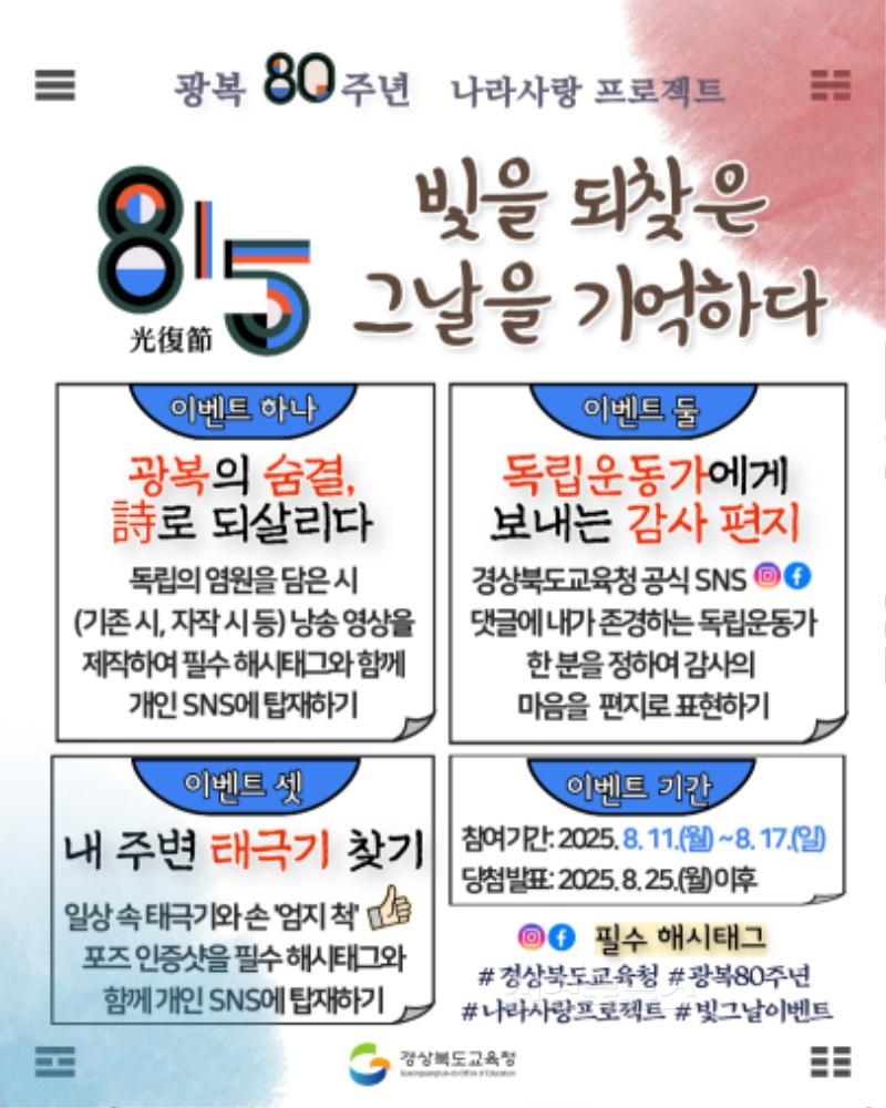 4.경북교육청, 광복 80주년 맞아 ‘빛을 되찾은 그날을 기억하다’ 나라 사랑 온라인 이벤트 진행!(광복의 숨결, 時로 되살리다 등 나라 사랑 실천 기회 제공)(카드뉴스 이미지)_01.JPG