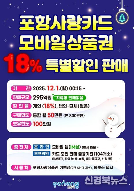 카드형·모바일 포항사랑상품권 특별 할인판매 홍보 포스터.
