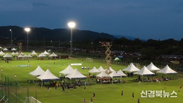 지난해 여름 경주시 알천축구장 일원에서 열린 화랑대기 국제 유소년 축구대회에서 국내외 유소년 선수들이 경기를 치르고 있다.