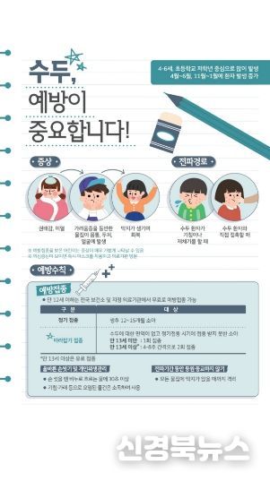 개학 후 수두 주의보! 예방접종과 위생 관리로 우리 아이 지키세요-홍보물