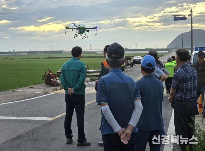 영덕군 드론 방제 모습.
